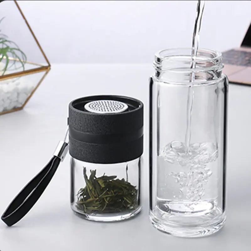 Double-Wall Insulated Glass Tea Infuser Cup